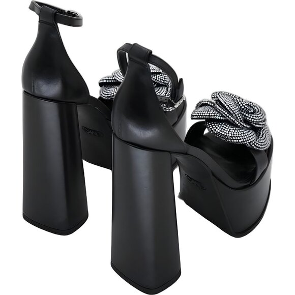 Michael Kors Elodie Rhinestone Flower Platform Sandals Black Women US 5.5M - Picture 3 of 6